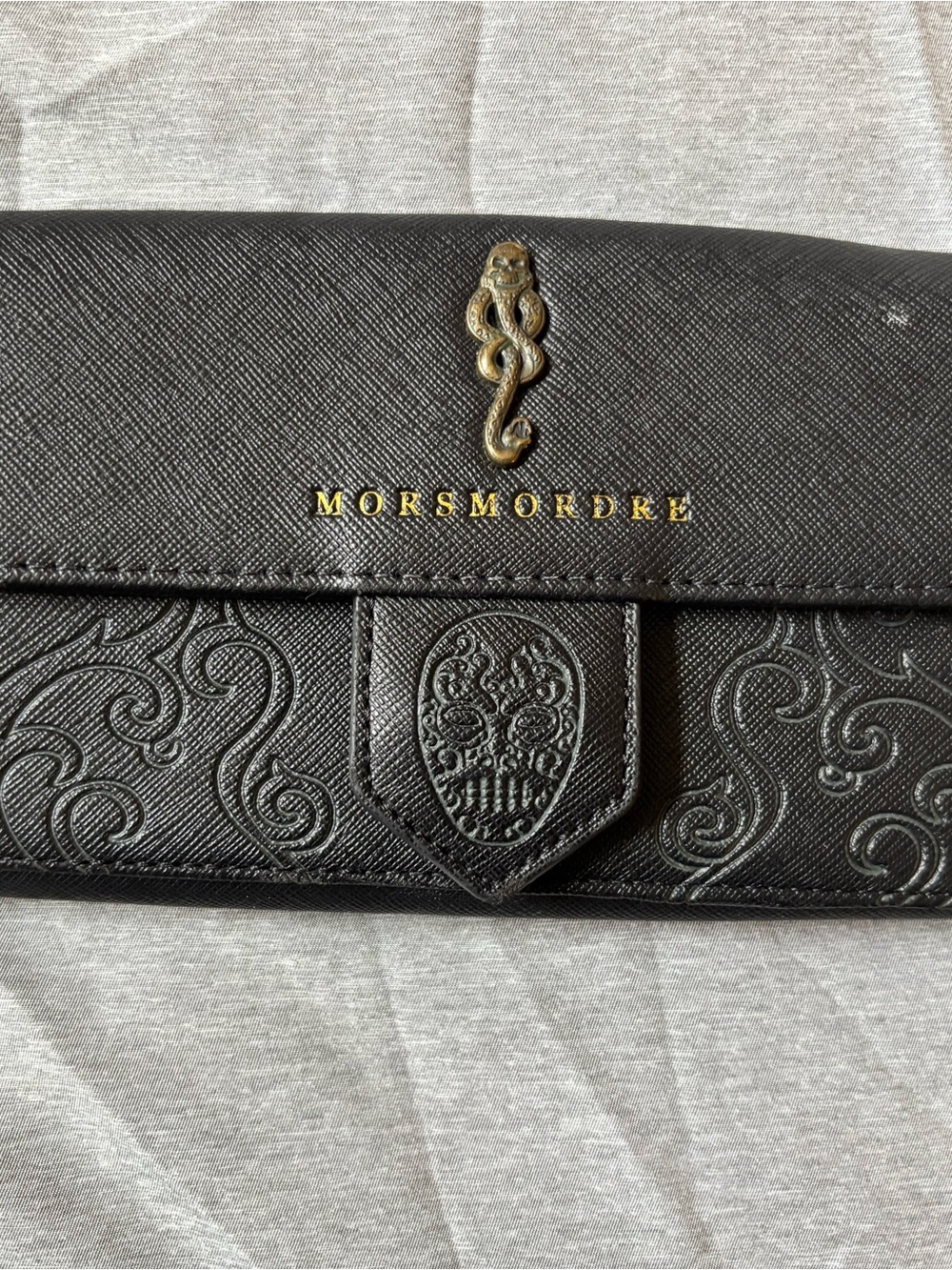 Loungefly Harry Potter Black Embossed Wallet with Brass Serpent Accent
